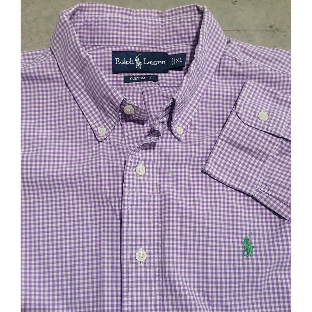 Mens Ralph Lauren Custom Fit Purple Gingham Check Button Down Shirt Pony Size XL